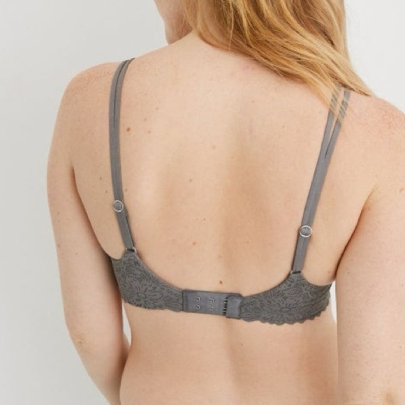 NWT AERIE Real Sunnie Wireless push up bra in grey size 32DD / 32E flower lace - Picture 3 of 9